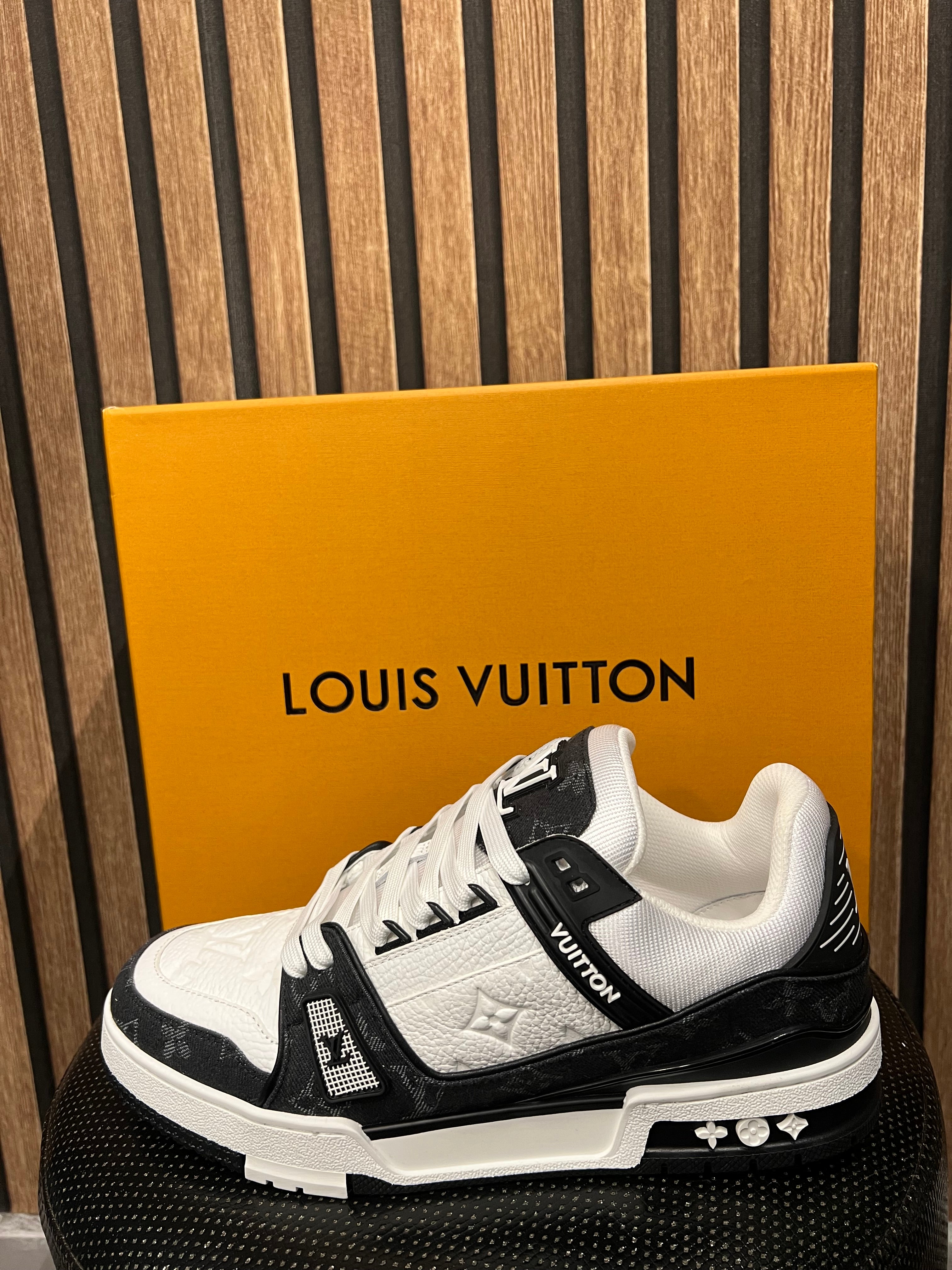 Louis Vuitton Trainers Black /White Monogram Leather and Denim LVTrainer Sneaker lv-38