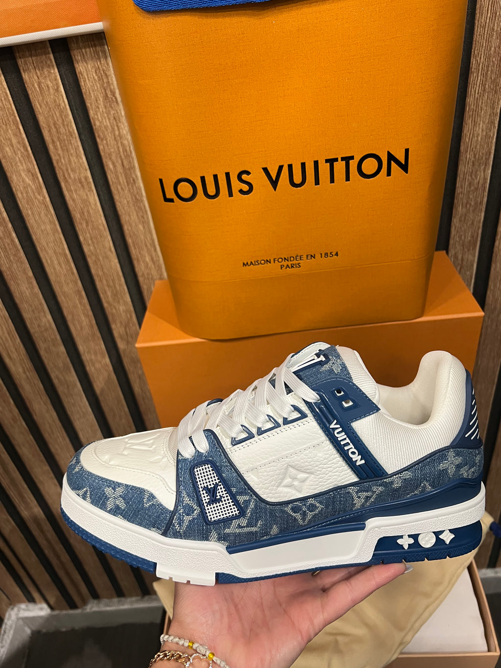 Louis Vuitton Trainers Blue/White Monogram Leather and Denim LVTrainer Sneaker lv-39