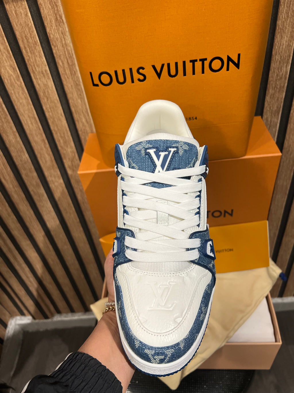 Louis Vuitton Trainers Blue/White Monogram Leather and Denim LVTrainer Sneaker lv-39