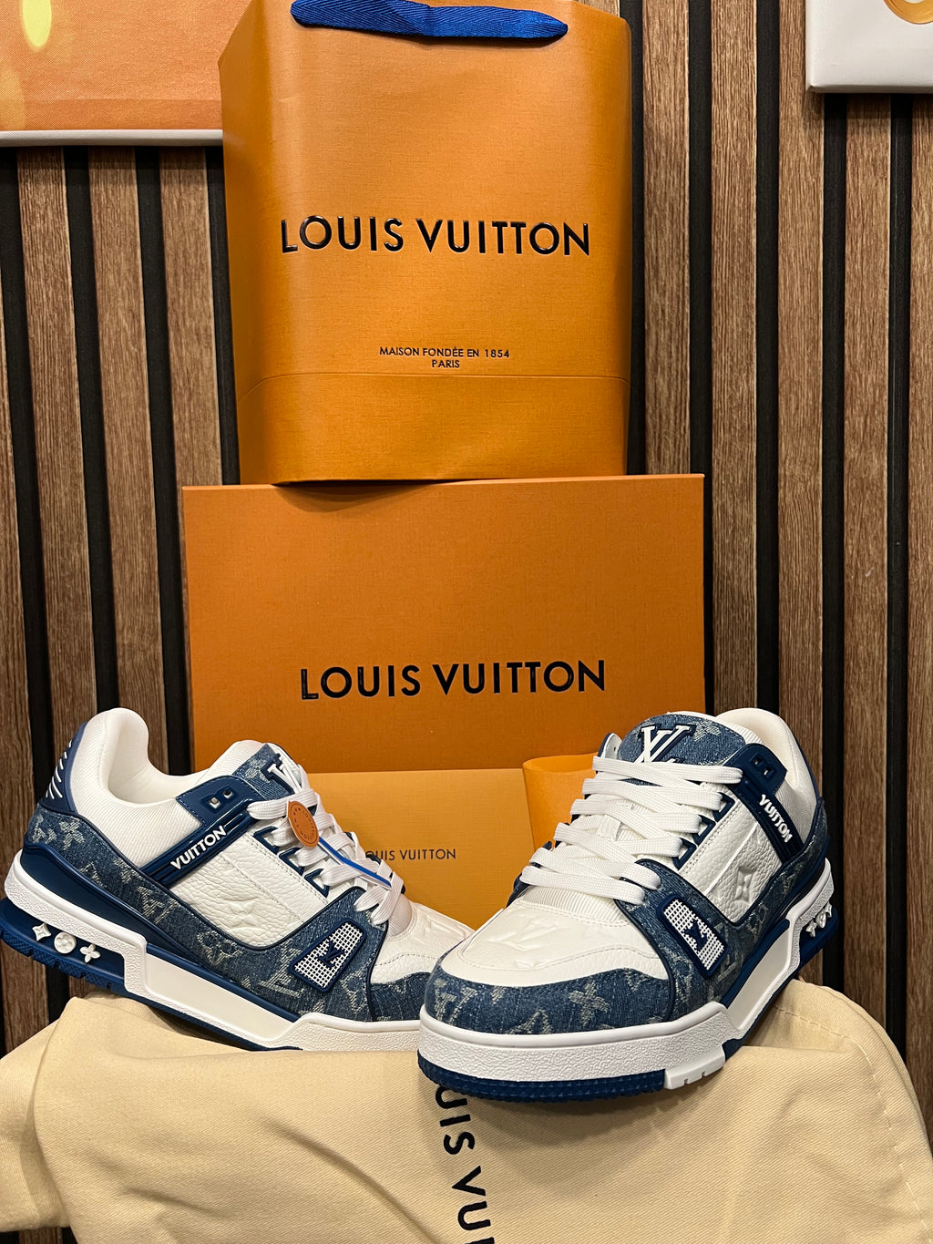 Louis Vuitton Trainers Blue/White Monogram Leather and Denim LVTrainer Sneaker lv-39