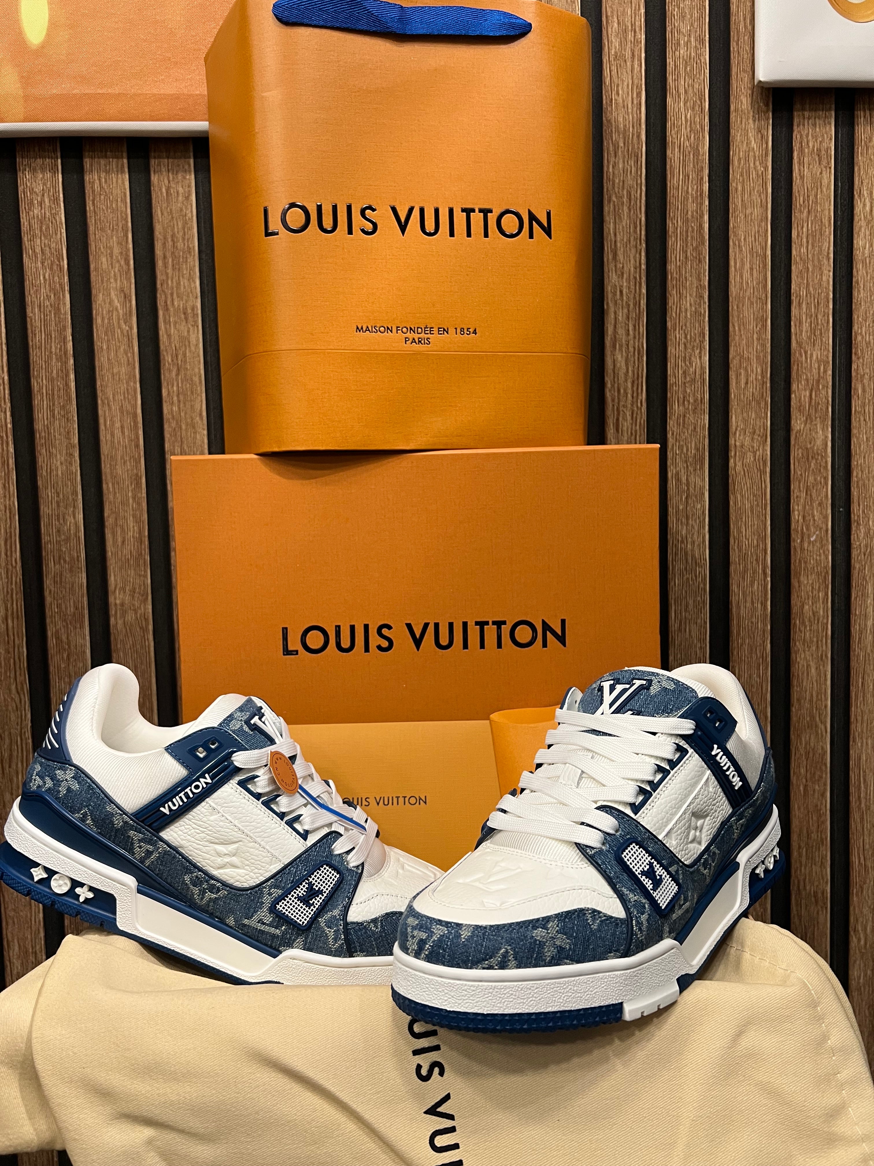 Louis Vuitton Trainers Blue/White Monogram Leather and Denim LVTrainer Sneaker lv-39