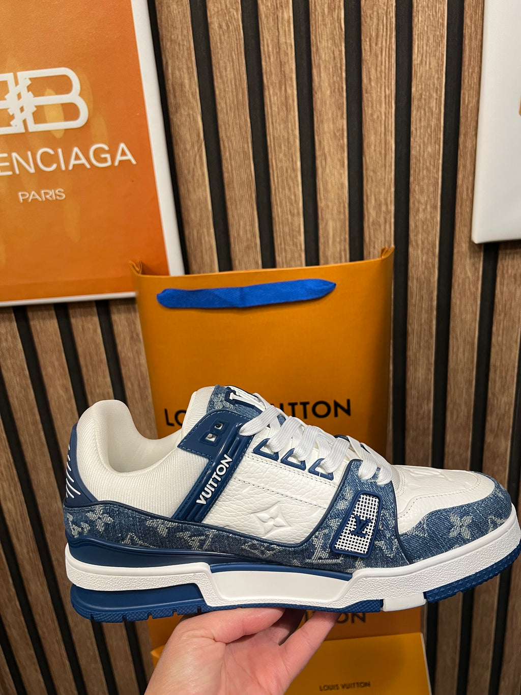 Louis Vuitton Trainers Blue/White Monogram Leather and Denim LVTrainer Sneaker lv-39