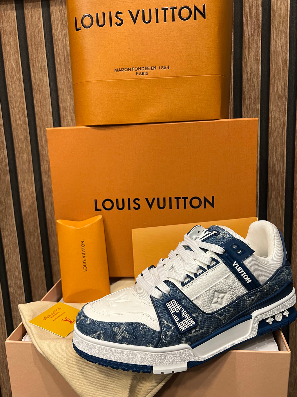 Louis Vuitton Trainers Blue/White Monogram Leather and Denim LVTrainer Sneaker lv-39