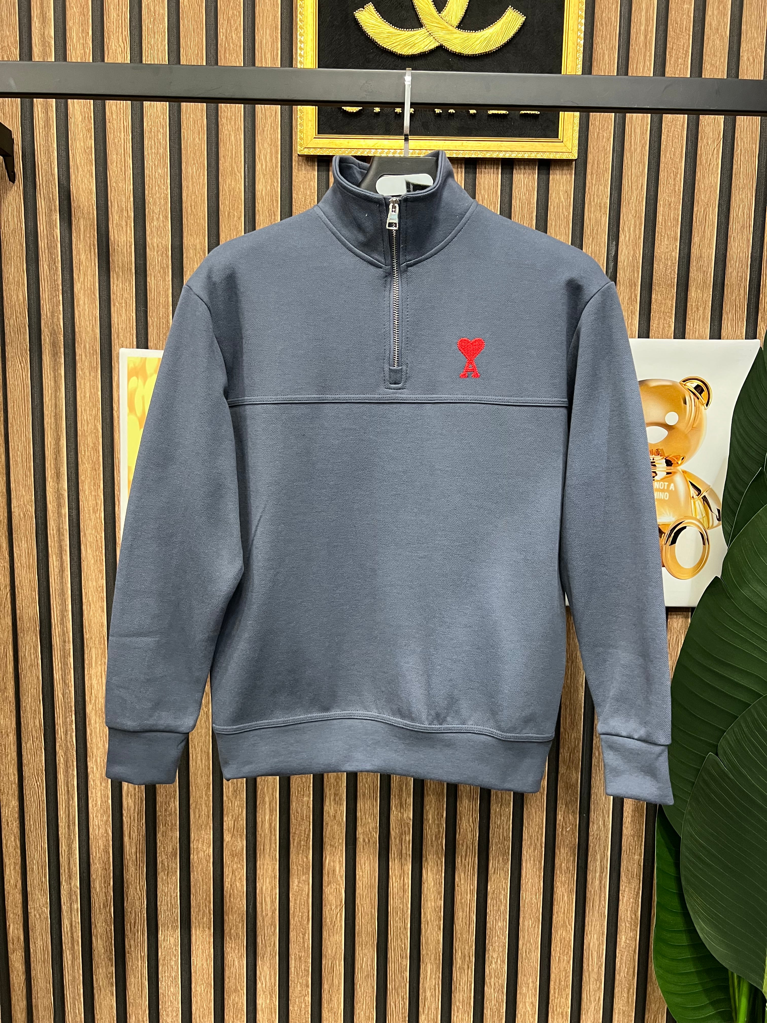 Ami πικέ μπλούζα  με φερμουάρ στο γιακά a-400