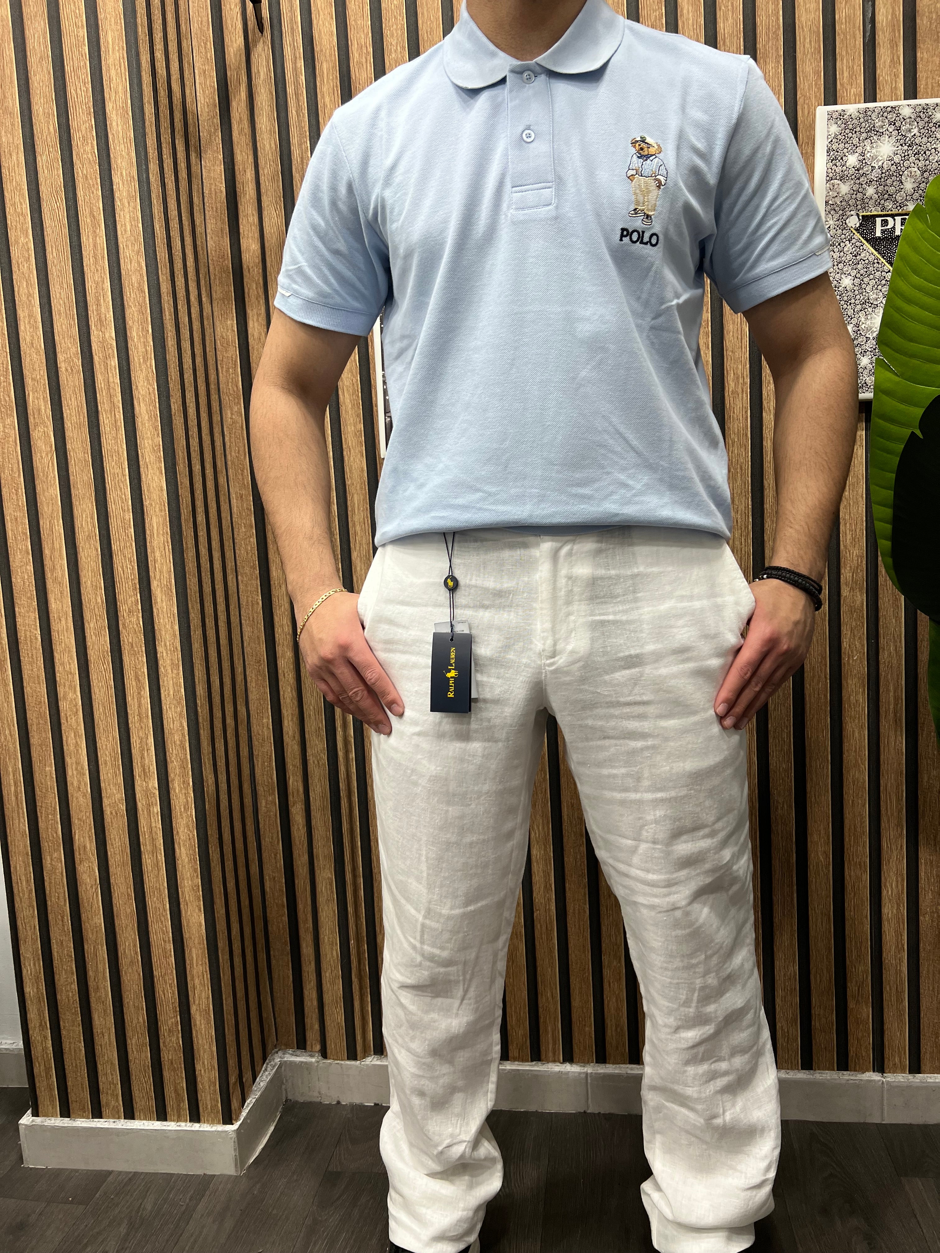 Polo Ralph Lauren (Zalando): Slim Tapered Fit λινό παντελόνι σε χρώμα "ceramic white".