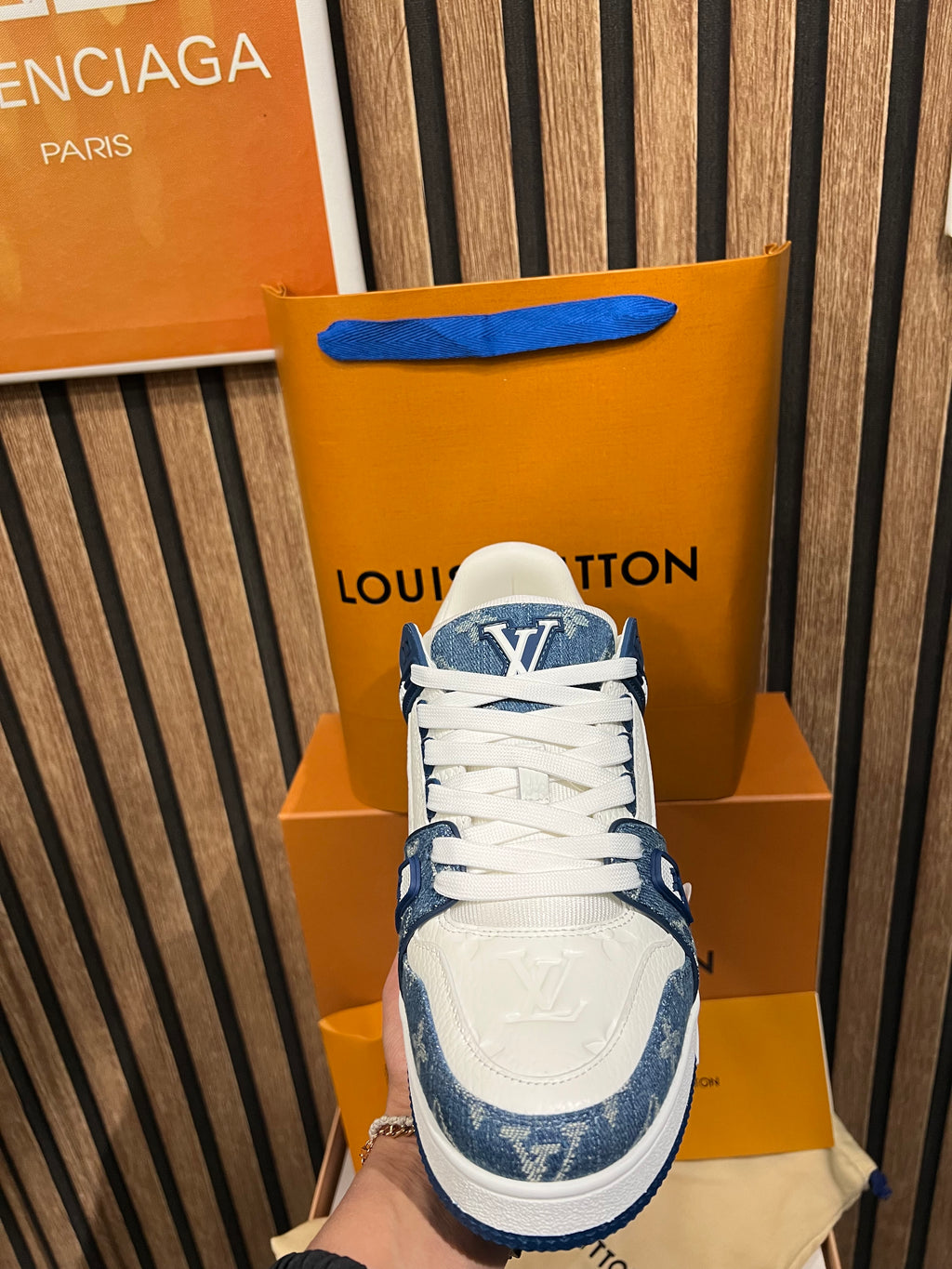 Louis Vuitton Trainers Blue/White Monogram Leather and Denim LVTrainer Sneaker lv-39