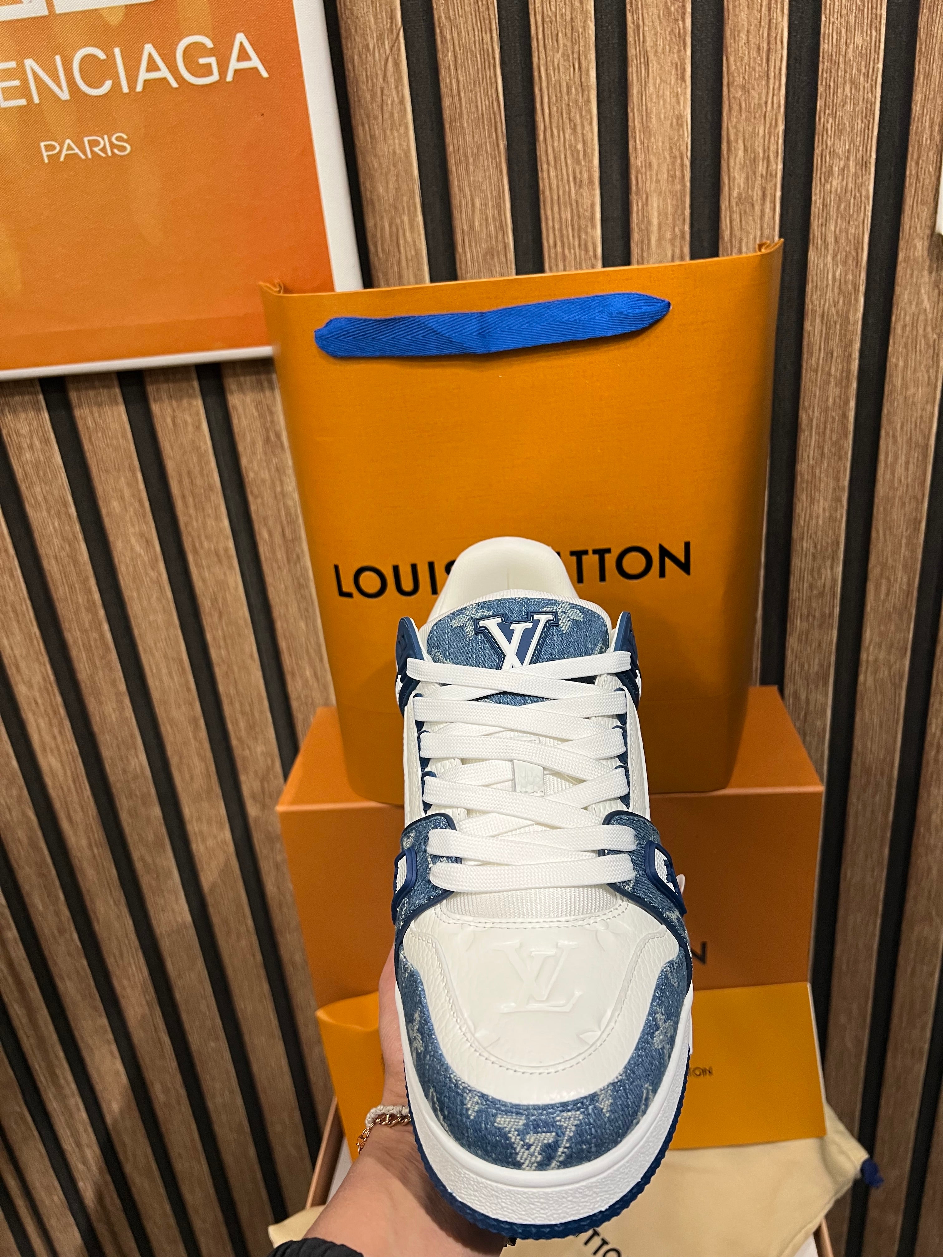 Louis Vuitton Trainers Blue/White Monogram Leather and Denim LVTrainer Sneaker lv-39