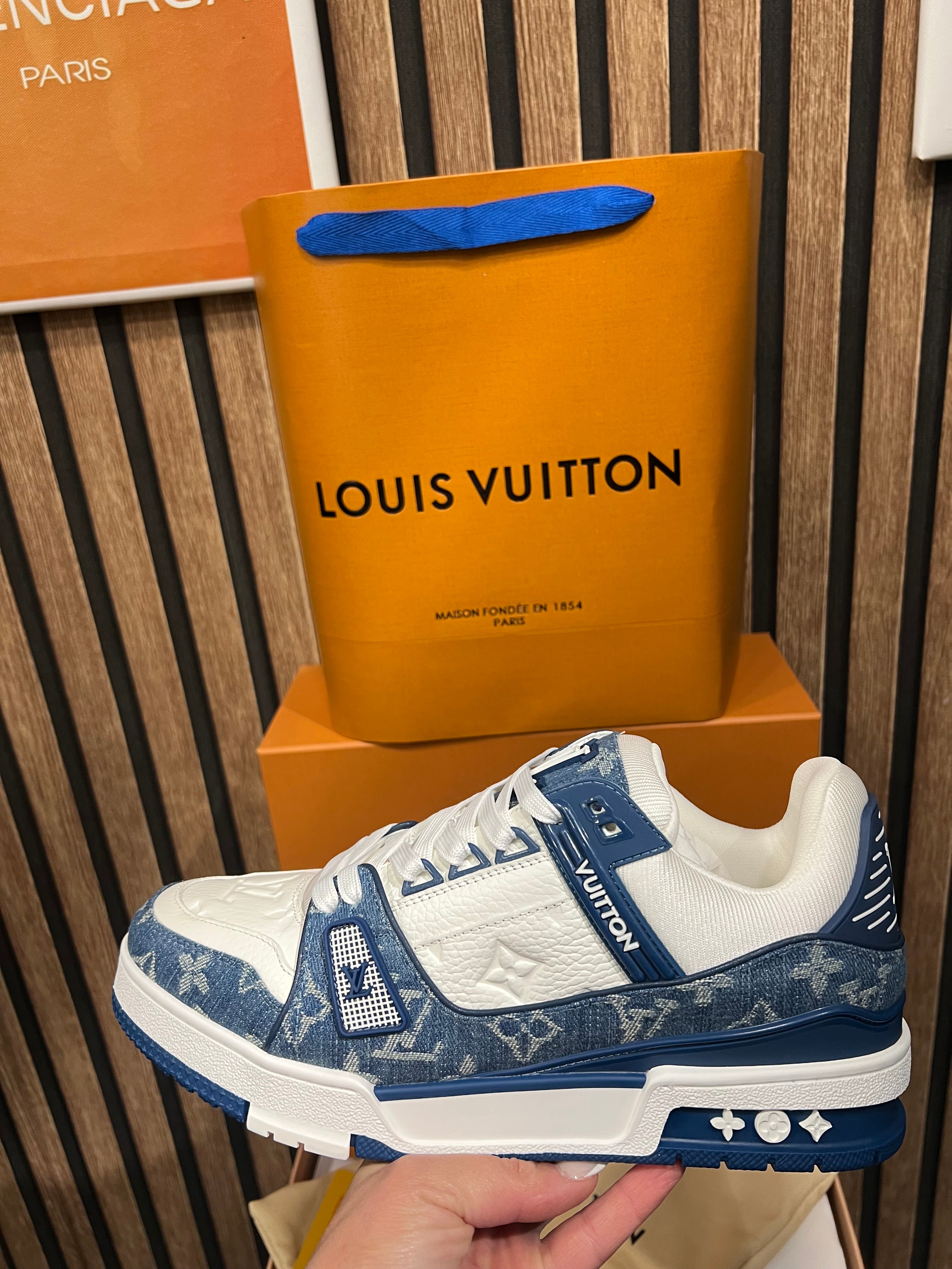 Louis Vuitton Trainers Blue/White Monogram Leather and Denim LVTrainer Sneaker lv-39