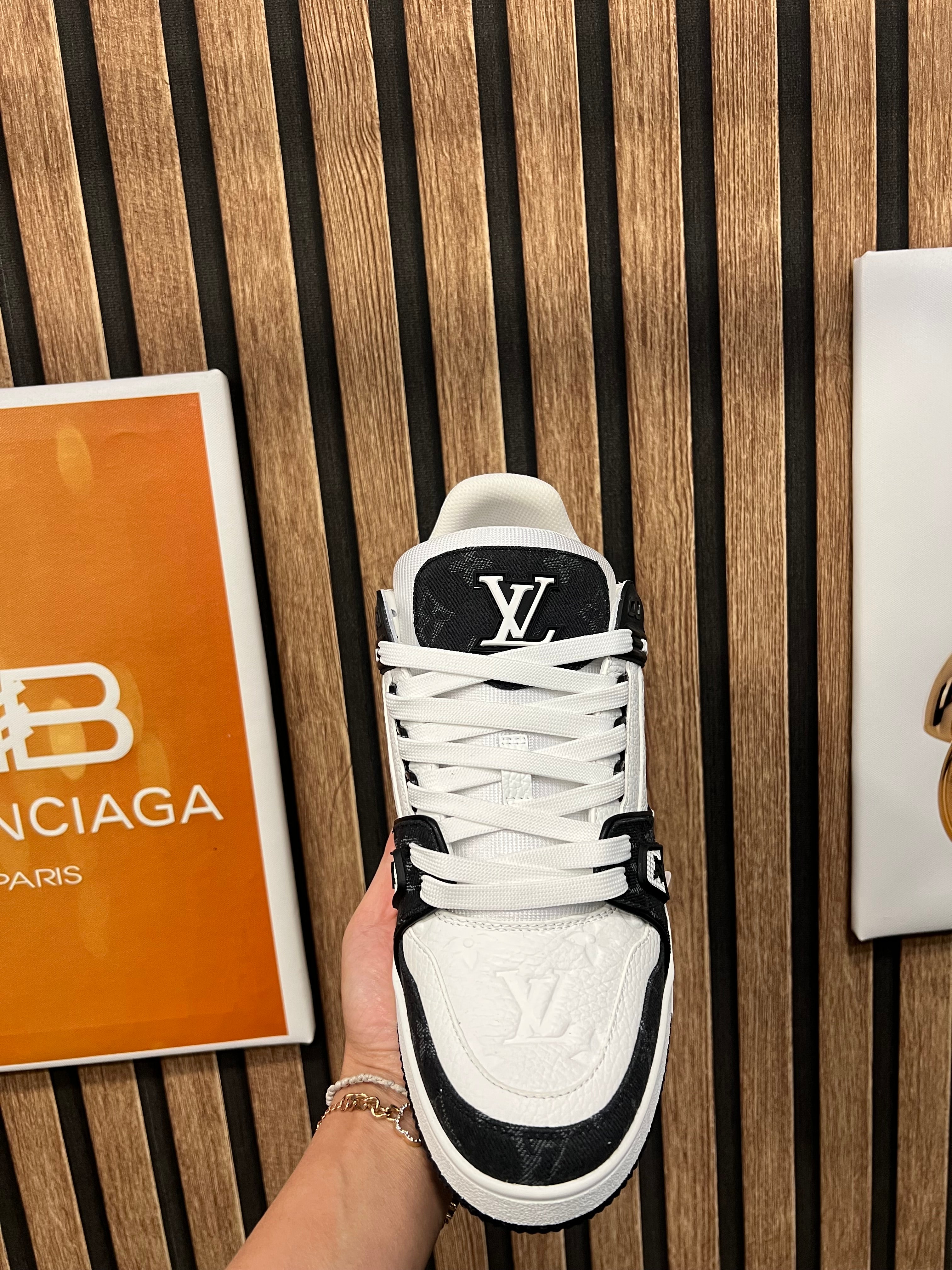 Louis Vuitton Trainers Black /White Monogram Leather and Denim LVTrainer Sneaker lv-38