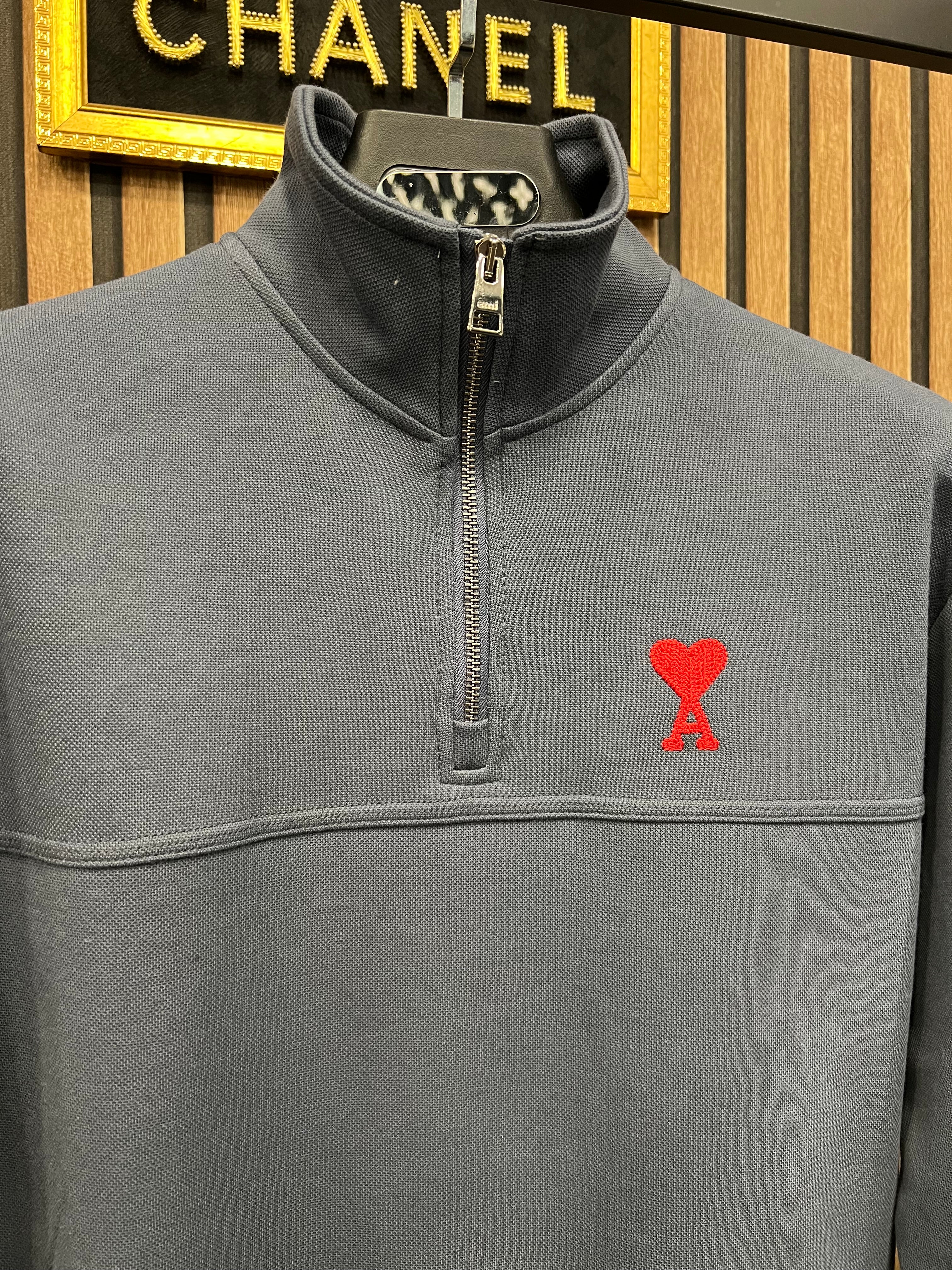 Ami πικέ μπλούζα  με φερμουάρ στο γιακά a-400