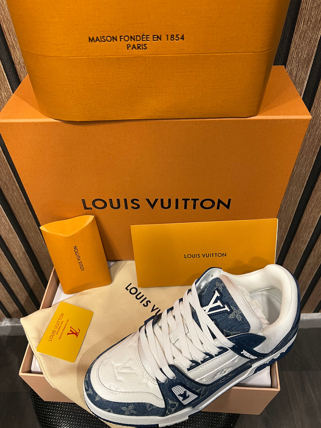 Louis Vuitton Trainers Blue/White Monogram Leather and Denim LVTrainer Sneaker lv-39