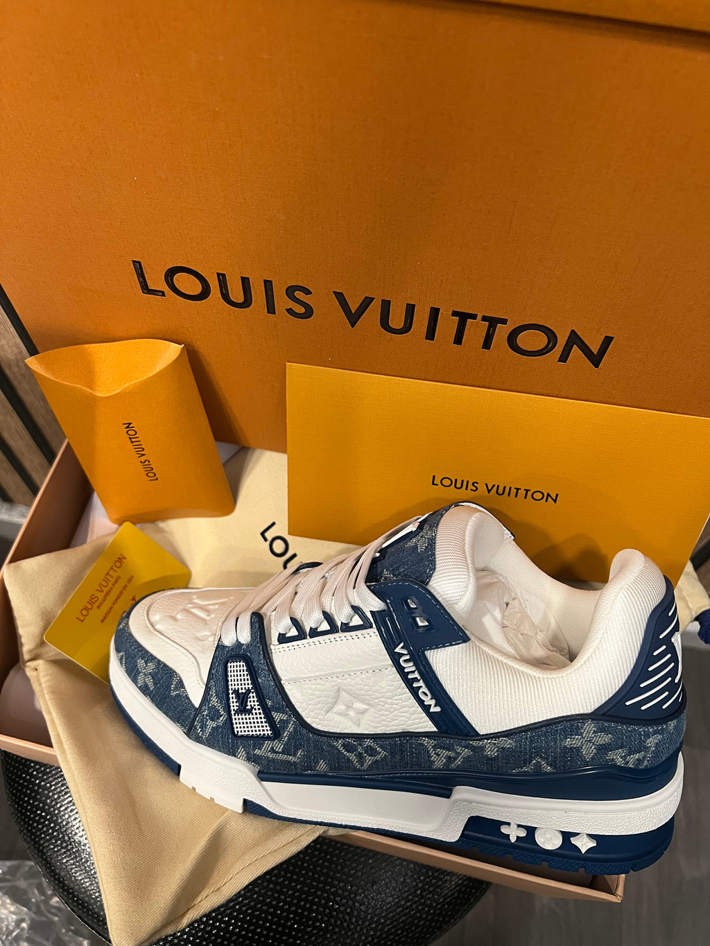 Louis Vuitton Trainers Blue/White Monogram Leather and Denim LVTrainer Sneaker lv-39