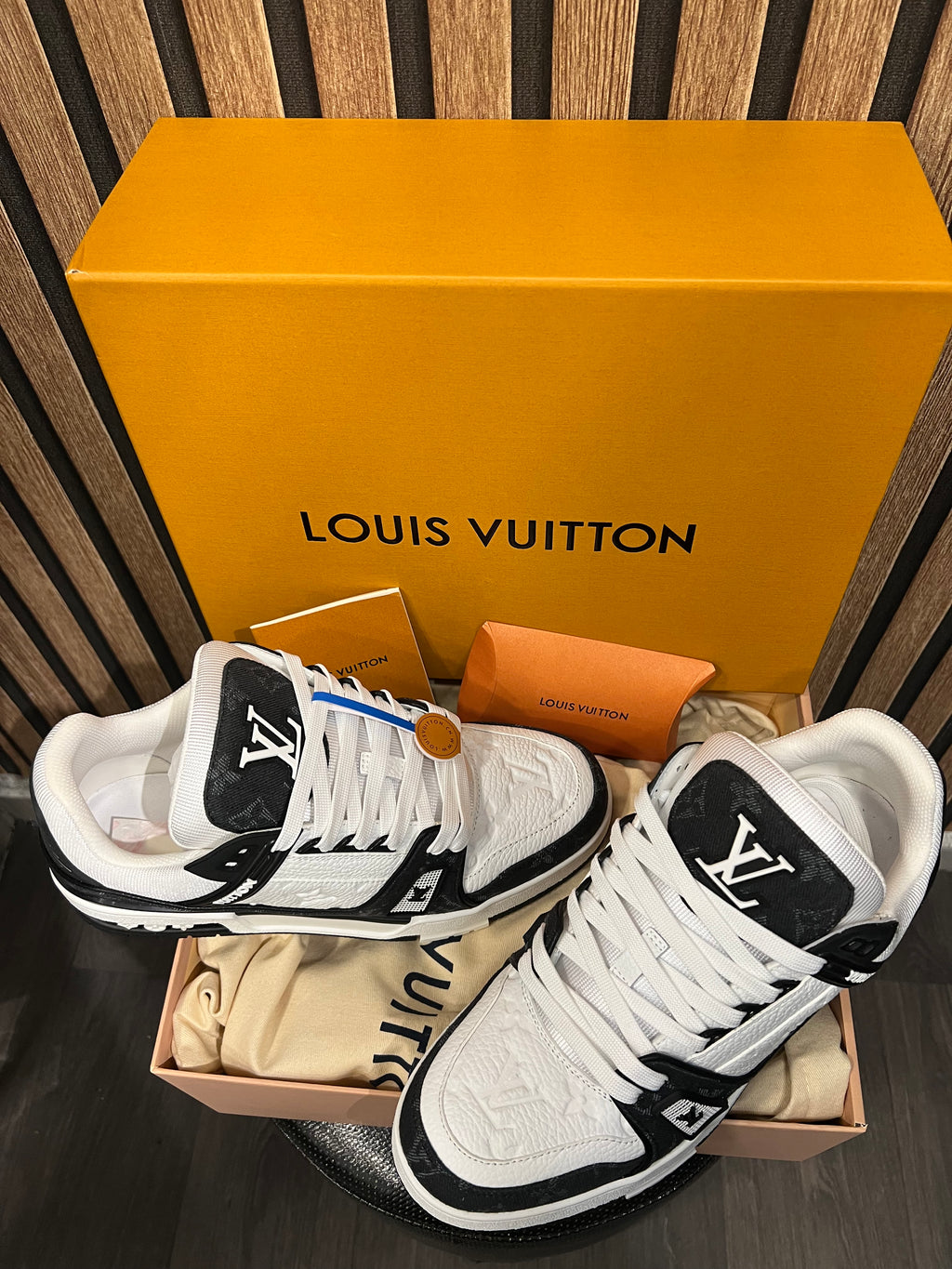 Louis Vuitton Trainers Black /White Monogram Leather and Denim LVTrainer Sneaker lv-38
