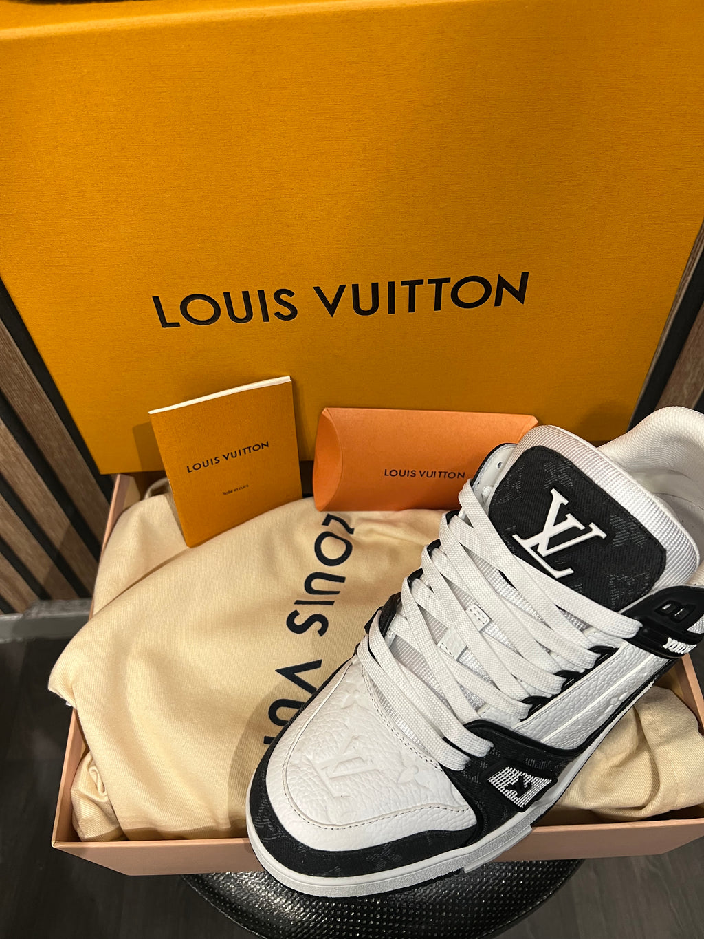 Louis Vuitton Trainers Black /White Monogram Leather and Denim LVTrainer Sneaker lv-38