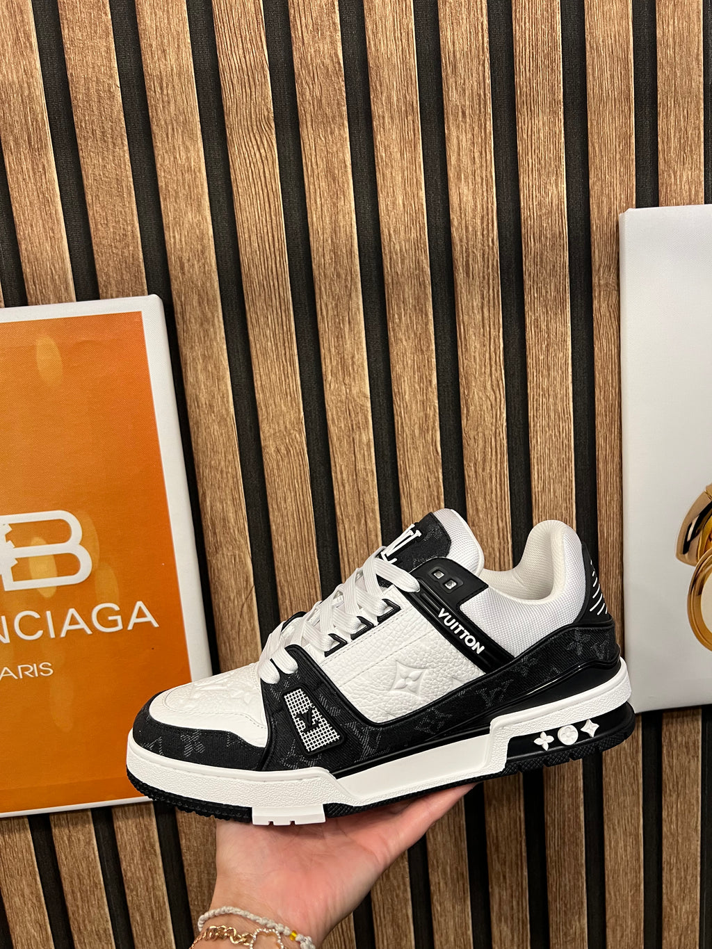 Louis Vuitton Trainers Black /White Monogram Leather and Denim LVTrainer Sneaker lv-38
