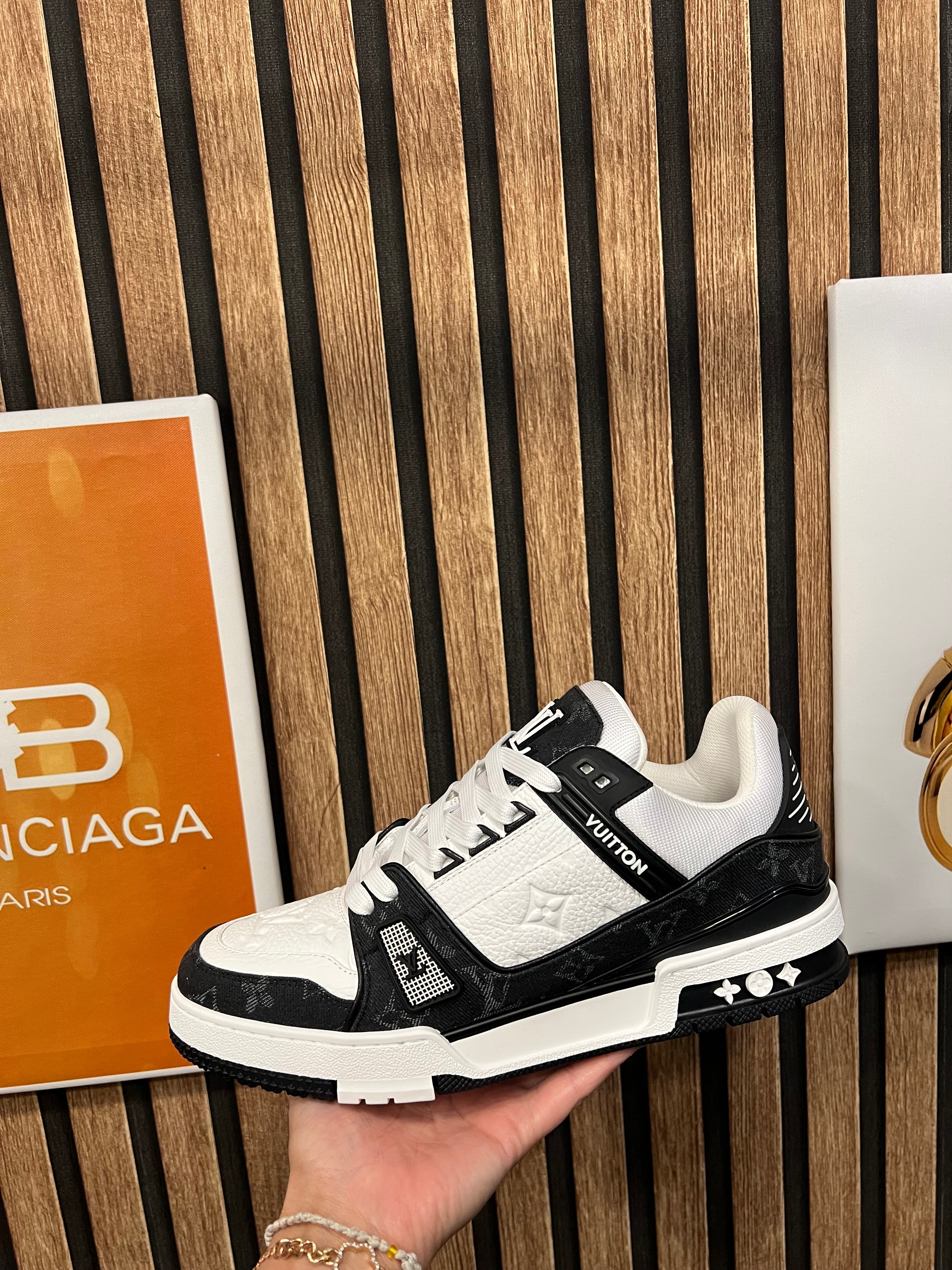 Louis Vuitton Trainers Black /White Monogram Leather and Denim LVTrainer Sneaker lv-38