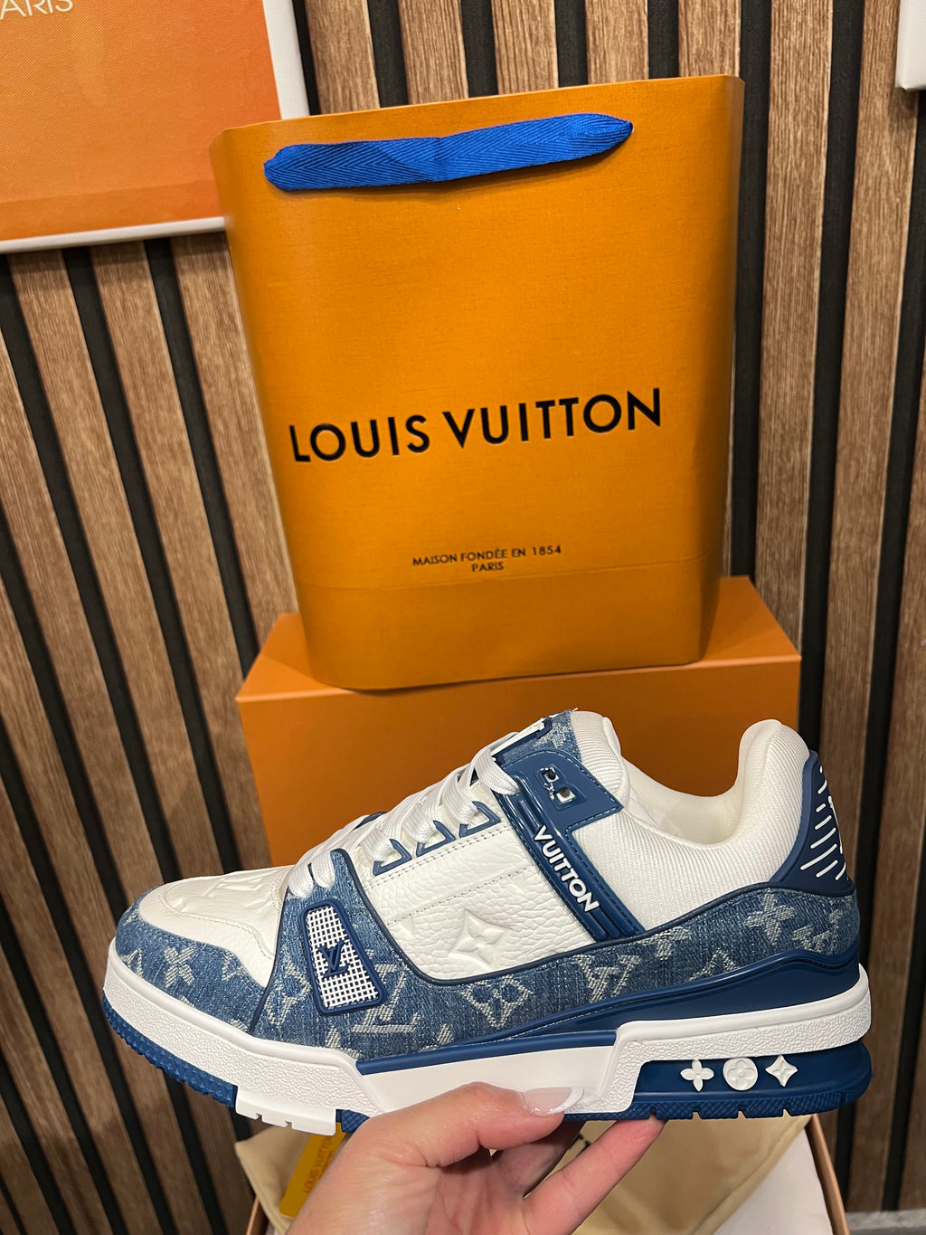 Louis Vuitton Trainers Blue/White Monogram Leather and Denim LVTrainer Sneaker lv-39