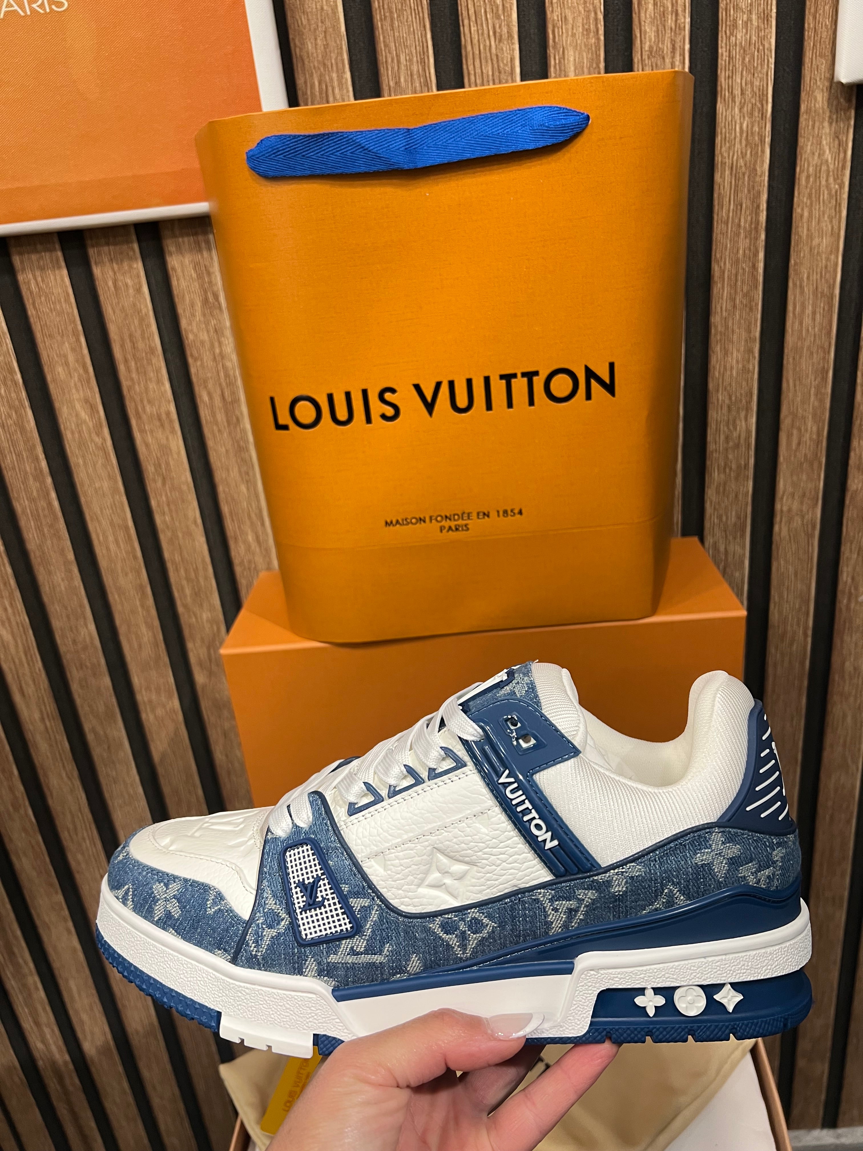 Louis Vuitton Trainers Blue/White Monogram Leather and Denim LVTrainer Sneaker lv-39