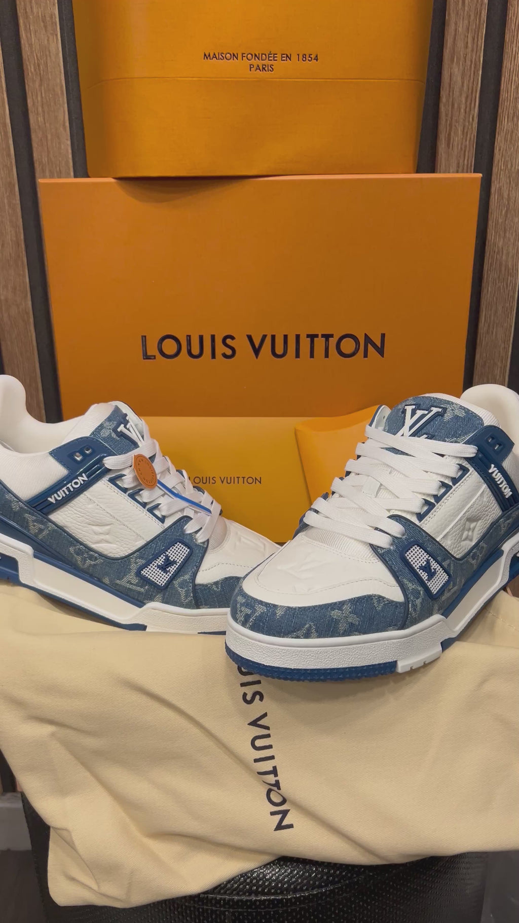 Louis Vuitton Trainers Blue/White Monogram Leather and Denim LVTrainer Sneaker lv-39