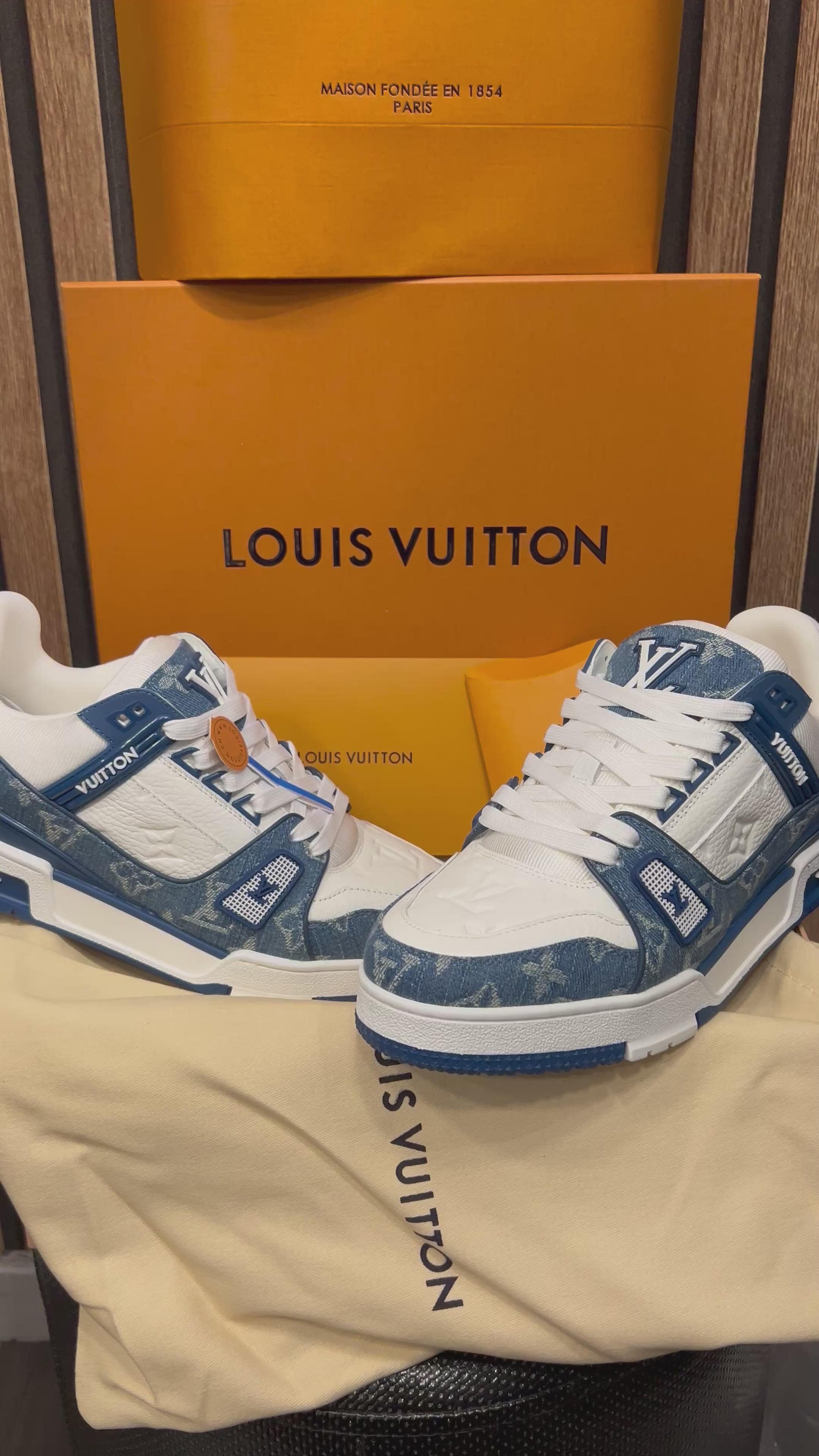 Louis Vuitton Trainers Blue/White Monogram Leather and Denim LVTrainer Sneaker lv-39